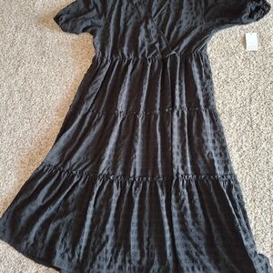 Flutter-Sleeve Black Maxi Dress with Tiered Skirt